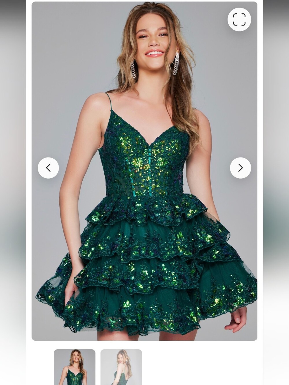 Jovani Emerald Green Sequin Ruffle Mini Dress